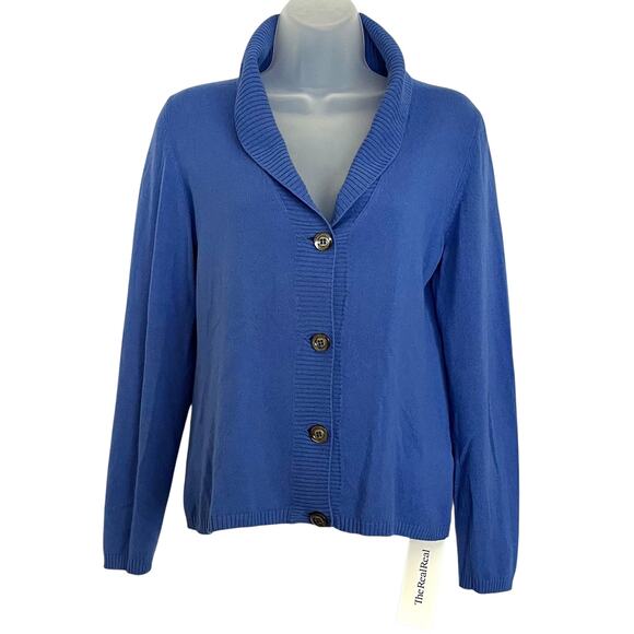 Malo Blue Cashmere Shawl Collar Plunge V-Neck Womens Cardigan Sweater Size 42 IT - Picture 2 of 8